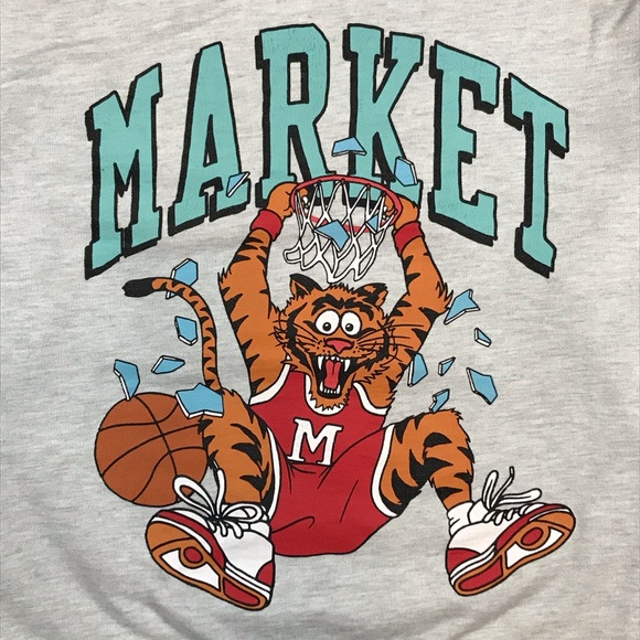 Market Studios Mens Graphic Basketball Sporty Style Gray Crewneck Sweater Size M - Picture 2 of 6